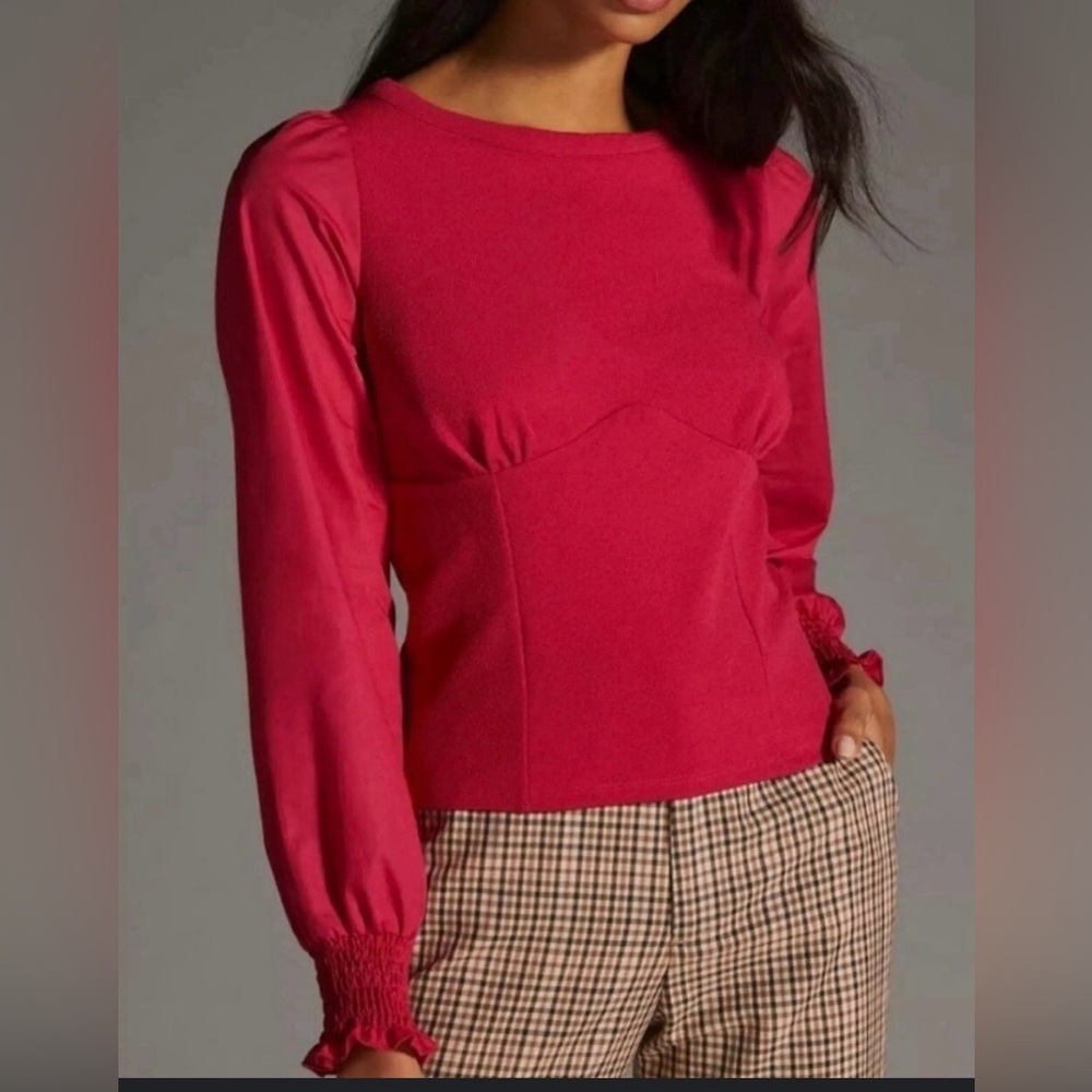 Anthropologie XXS Structured Long Sleev... Vibrant Pink Blouse